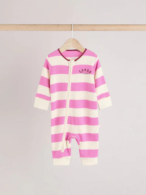 Pink/Purple Two Way Zip Footless Sleepsuits 3 Pack