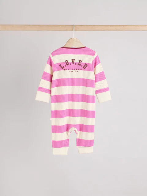 Pink/Purple Two Way Zip Footless Sleepsuits 3 Pack
