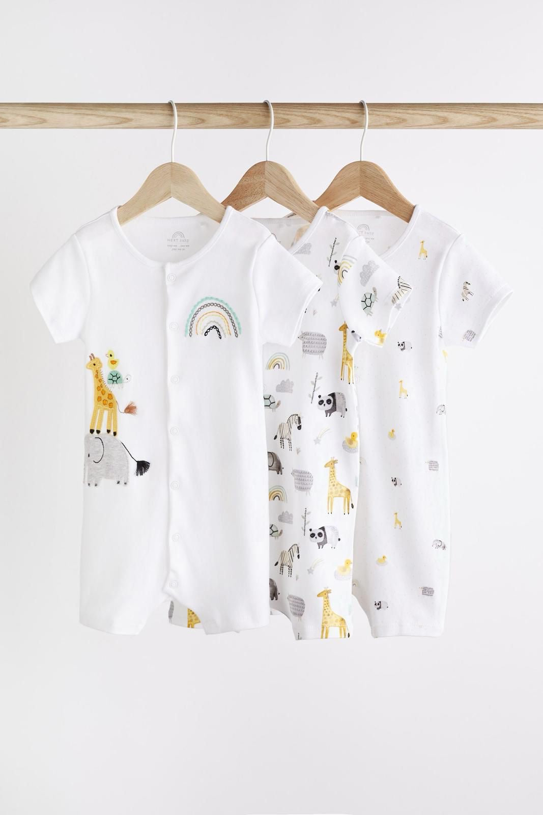 White Animal rompers pack of 3