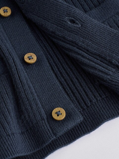 Navy Blue Baby Rib Shawl Knitted Cardigan