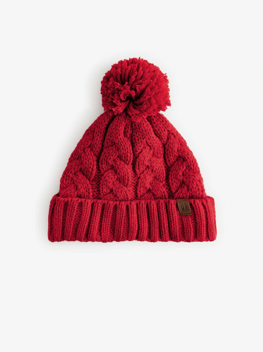 Red Cable Knit Pom Hat