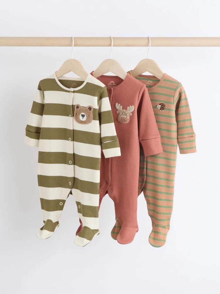 Brown/Khaki Sleepsuits 3 Pack