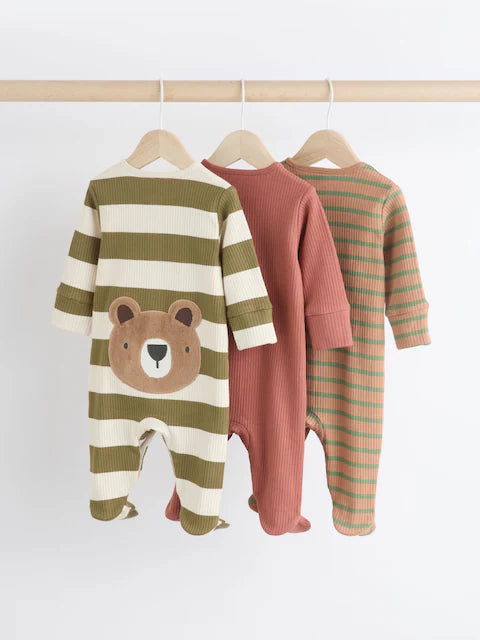 Brown/Khaki Sleepsuits 3 Pack