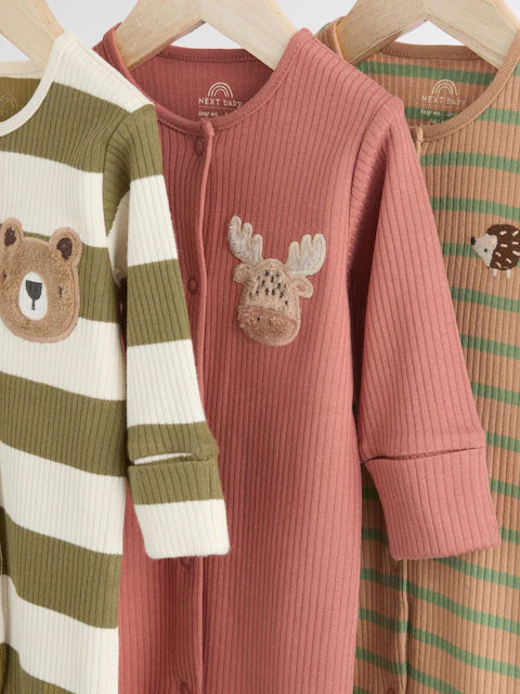 Brown/Khaki Sleepsuits 3 Pack