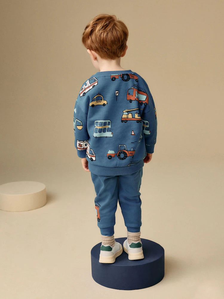 Blue Vehicles All-Over Print Character Sweatshirt and Joggers Set
