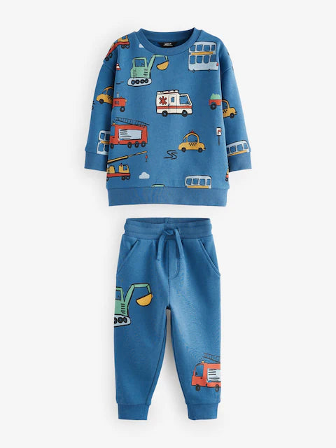 Blue Vehicles All-Over Print Character Sweatshirt and Joggers Set
