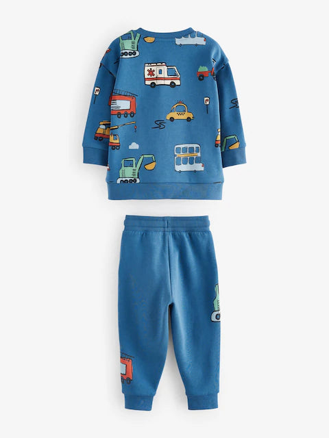 Blue Vehicles All-Over Print Character Sweatshirt and Joggers Set