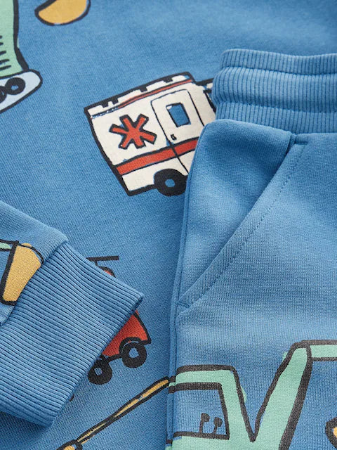 Blue Vehicles All-Over Print Character Sweatshirt and Joggers Set