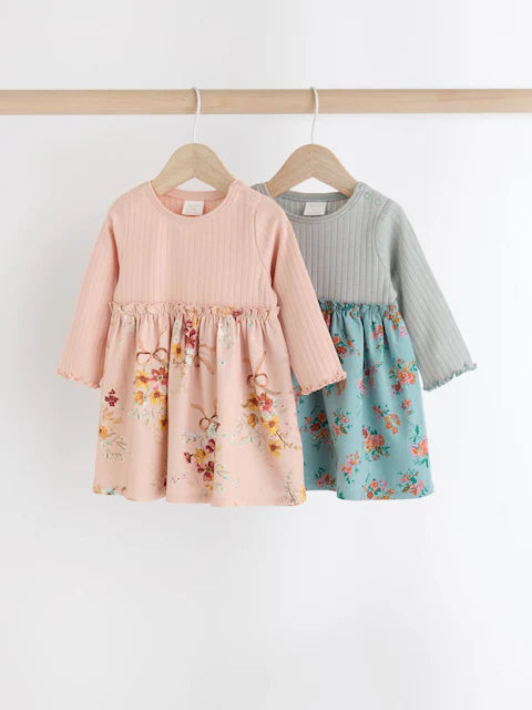 Pink/Blue Floral Baby Jersey Dresses 2 Pack