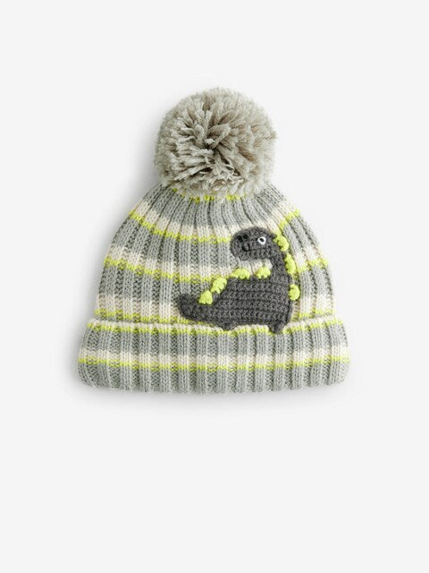 Grey Dinosaur Character Pom Hat