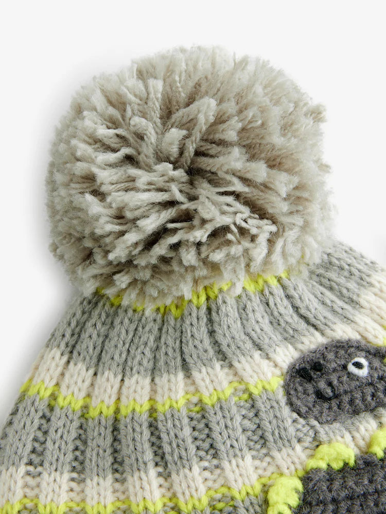 Grey Dinosaur Character Pom Hat