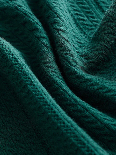 Green Long Sleeve Cable Polo Shirt