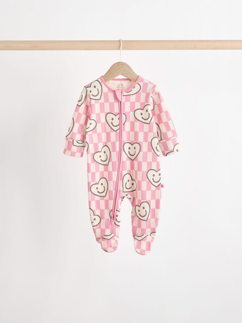 Pink Heart Two Way Zip Sleepsuits 3 Pack