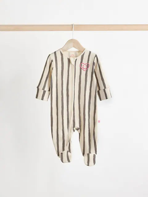 Pink Heart Two Way Zip Sleepsuits 3 Pack