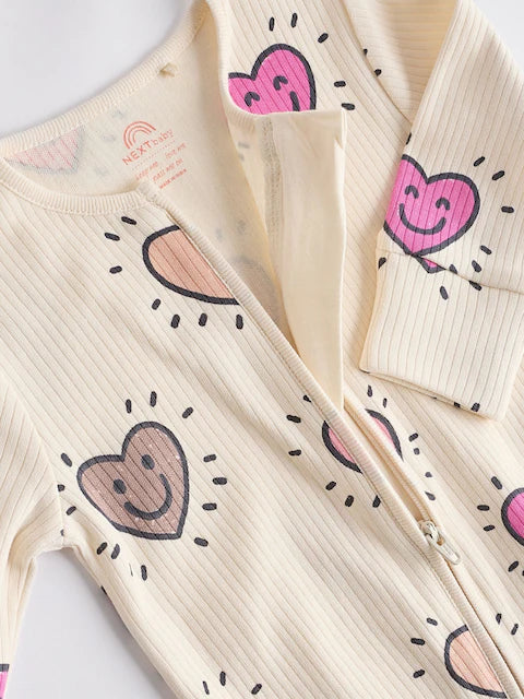 Pink Heart Two Way Zip Sleepsuits 3 Pack