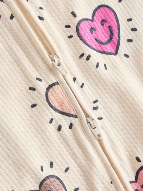 Pink Heart Two Way Zip Sleepsuits 3 Pack