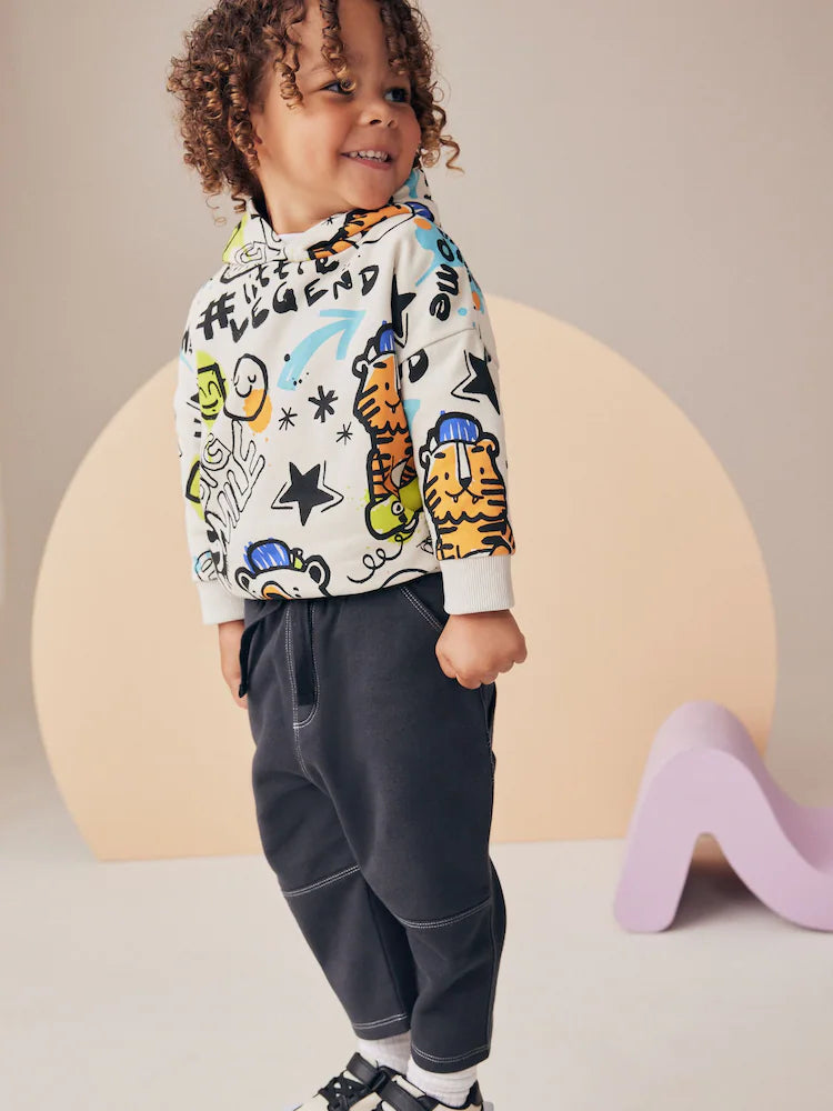 White Graffiti Character Hoodie and Carpenter Joggers Set