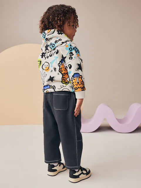 White Graffiti Character Hoodie and Carpenter Joggers Set