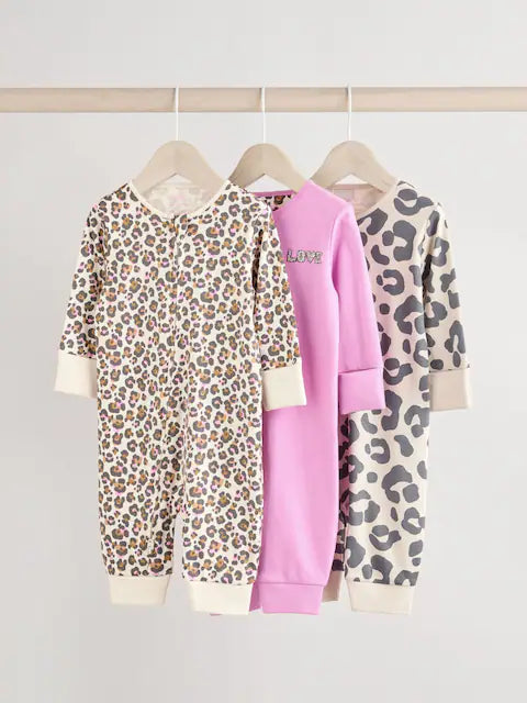 Pink Zip Baby Footless Sleepsuit 3 Pack