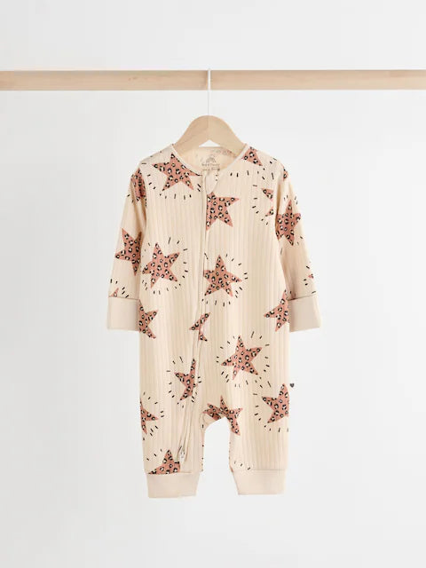 Brown Two Way Zip Footless Sleepsuits 3 Pack