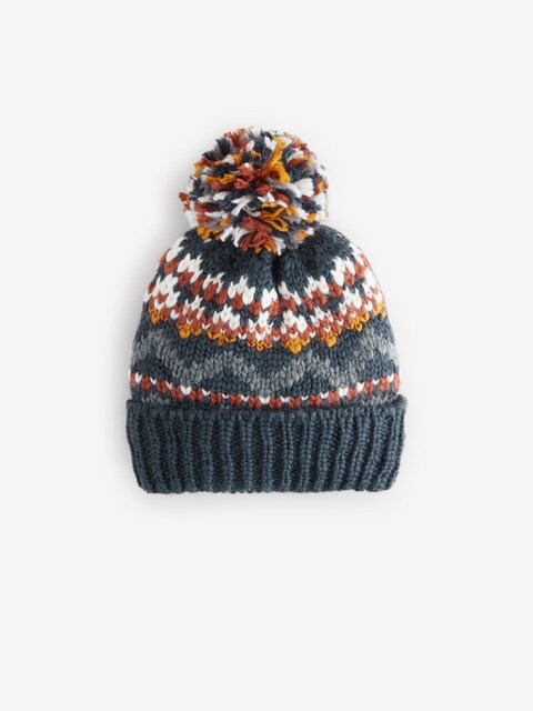 Navy Blue Fairisle Pattern Pom Hat