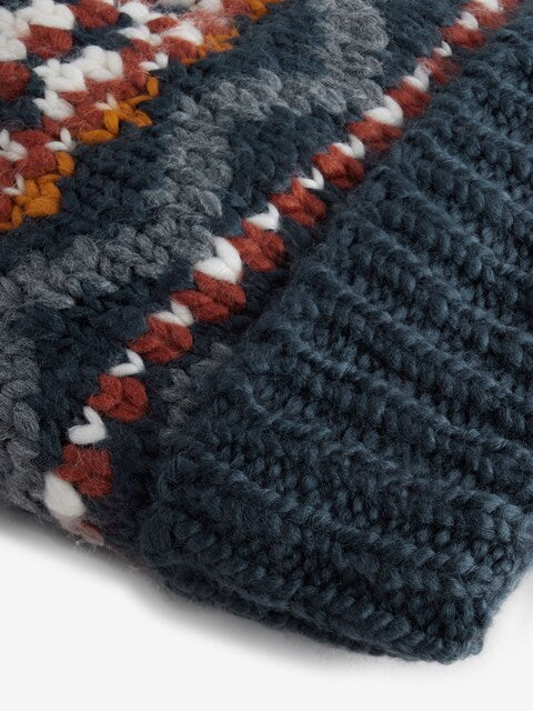 Navy Blue Fairisle Pattern Pom Hat