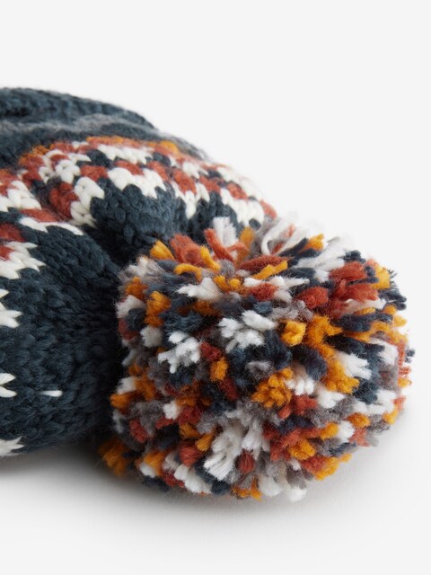 Navy Blue Fairisle Pattern Pom Hat