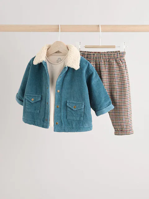 Teal Blue Baby Shirt And Trousers Set 3 Piece