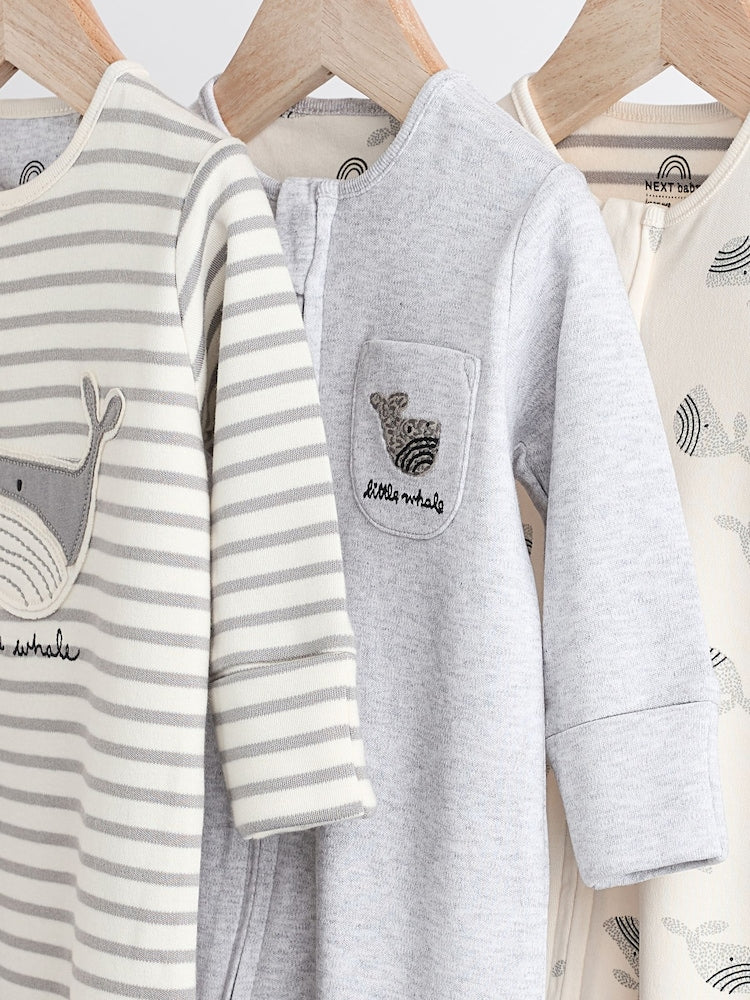 Whale Applique Zipper Sleepsuit 3 Pack