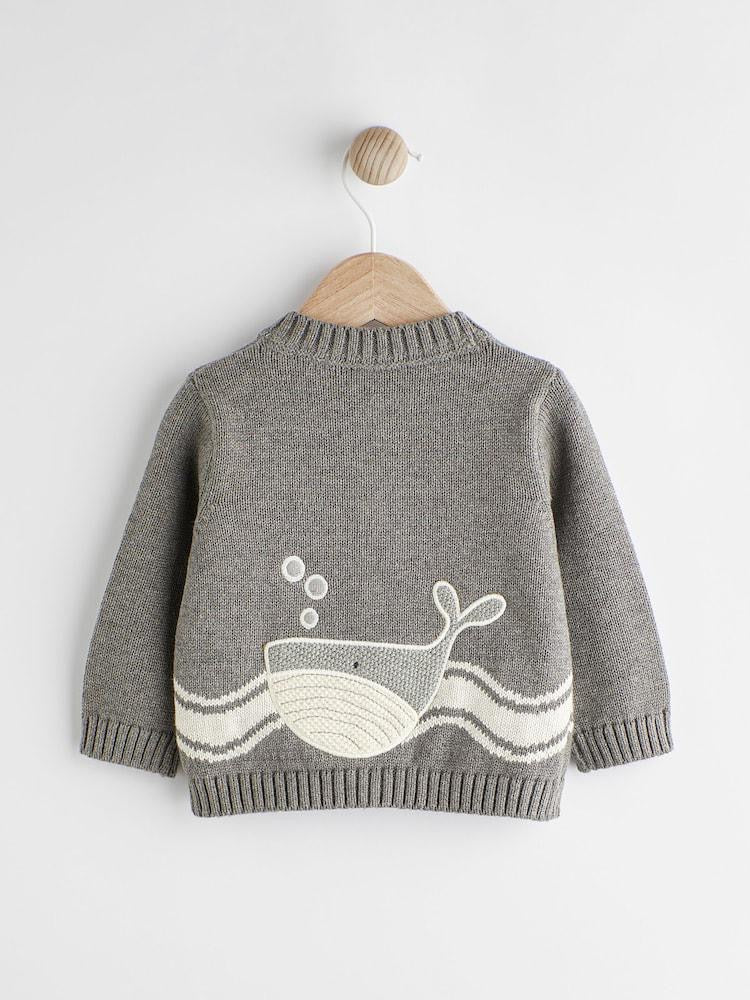 Grey Embroidered Knitted Cardigan