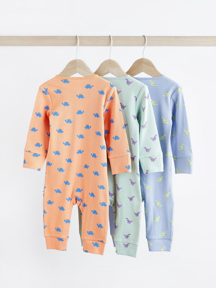 Orange/Blue dino Footless sleepsuit 3 Pack