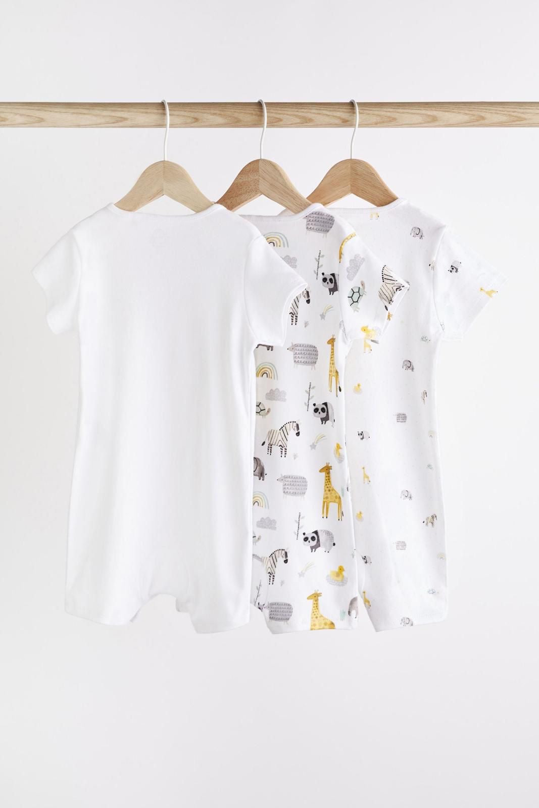 White Animal rompers pack of 3