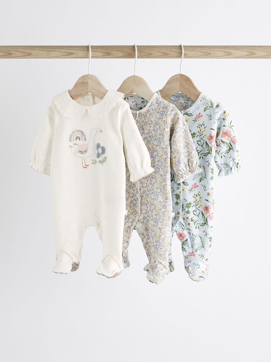 White/Blue Sleepsuits 3 pack