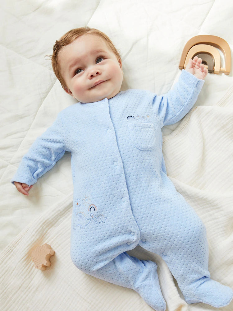 Pale Blue Teddy Bear Textured Baby Sleepsuit