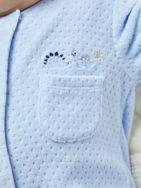 Pale Blue Teddy Bear Textured Baby Sleepsuit