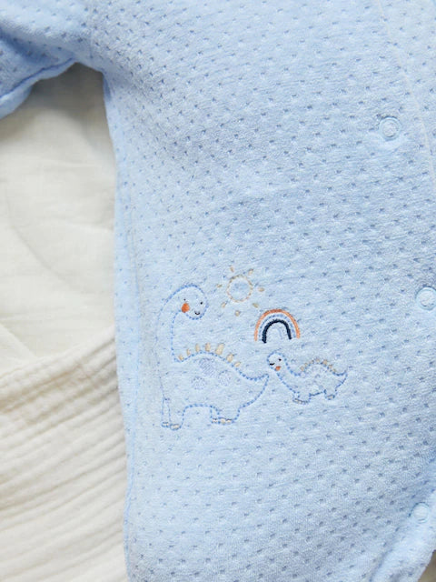 Pale Blue Teddy Bear Textured Baby Sleepsuit
