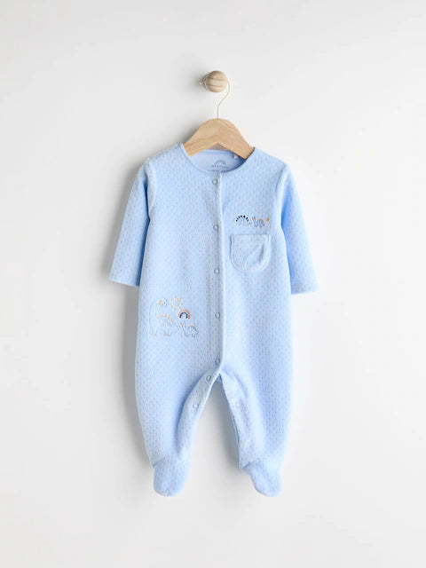 Pale Blue Teddy Bear Textured Baby Sleepsuit