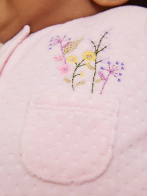 Pale Pink Baby Velour Sleepsuit