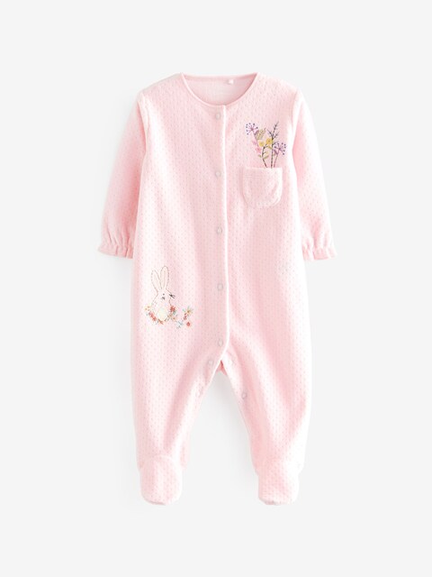 Pale Pink Baby Velour Sleepsuit