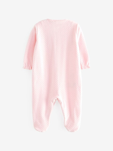 Pale Pink Baby Velour Sleepsuit