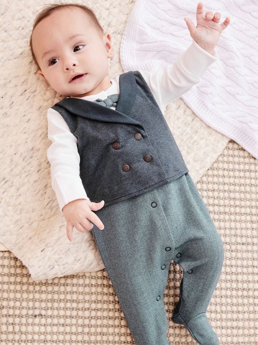Navy Blue smart waistcoat sleepsuit.