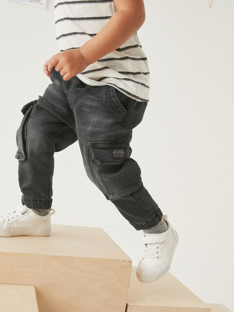 Black Denim Comfort Cargo Jeans