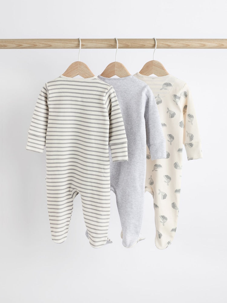 Whale Applique Zipper Sleepsuit 3 Pack