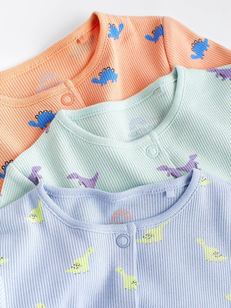 Orange/Blue dino Footless sleepsuit 3 Pack