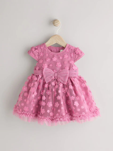 Berry Pink 3D Flowers Baby Occasion Dress