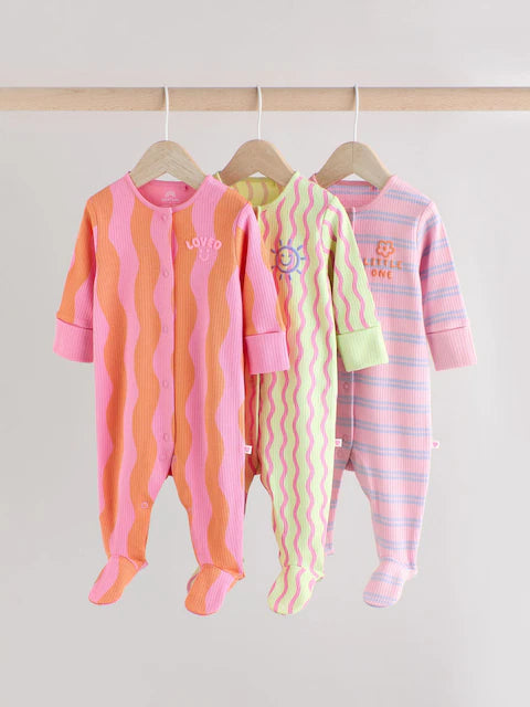 Multi Popper Baby Sleepsuits 3 Pack