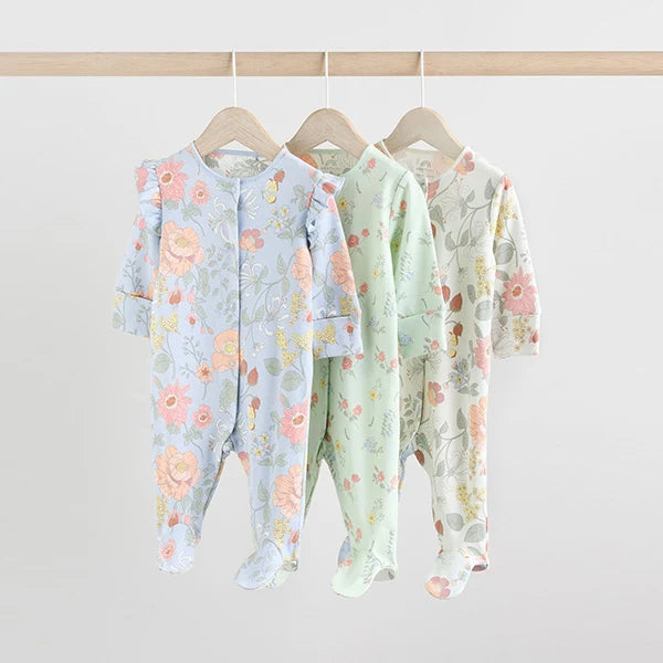 Blue Floral Sleepsuit 3 Pack
