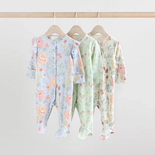 Blue Floral Sleepsuit 3 Pack