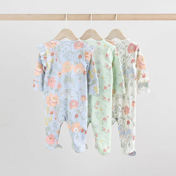 Blue Floral Sleepsuit 3 Pack