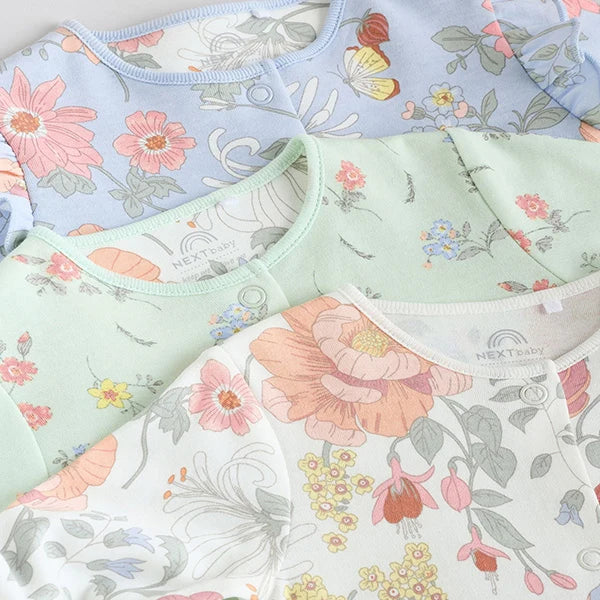 Blue Floral Sleepsuit 3 Pack